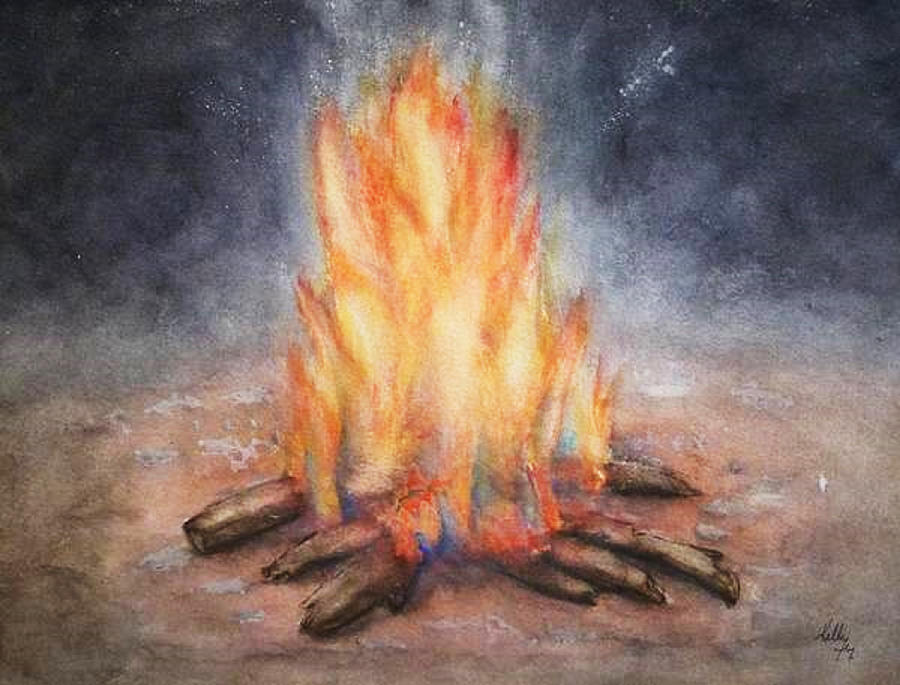 Campfire Night Painting by Kelly Mills