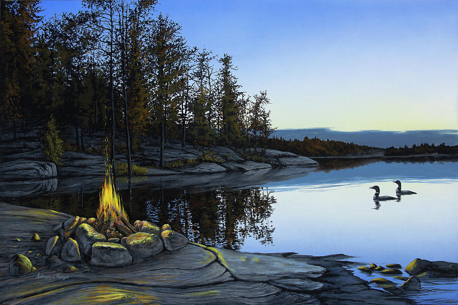Campfire Reflections Painting by Anthony J Padgett