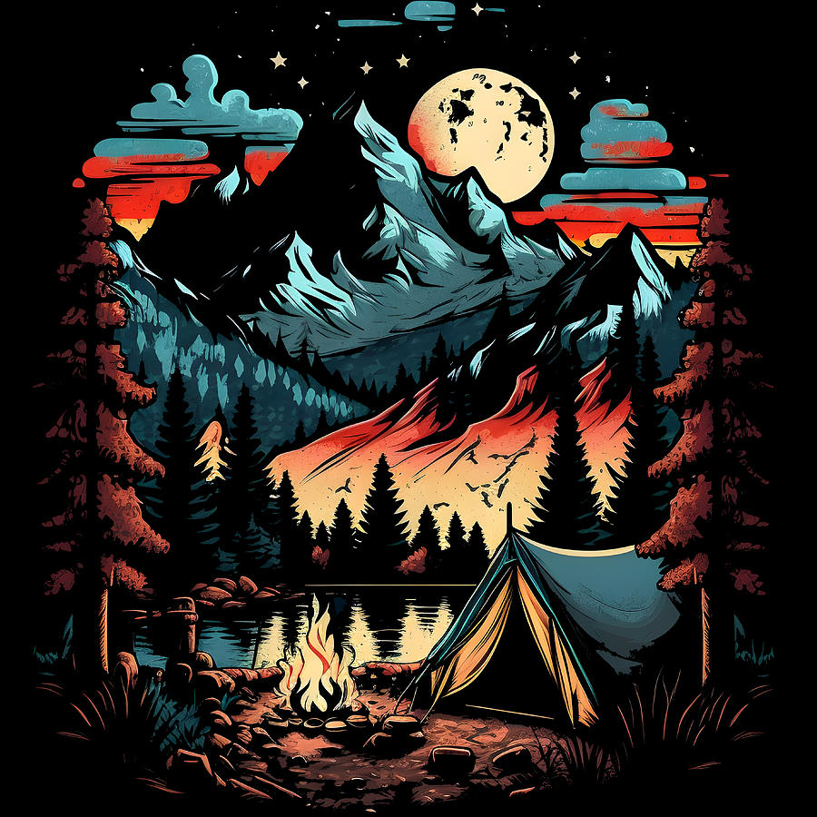 Camping At Night Digital Art By Sweet Birdie Studio - Fine Art America