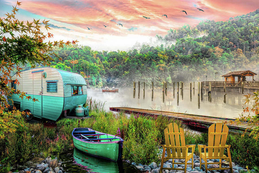 Camping at the Lake Digital Art by Debra and Dave Vanderlaan
