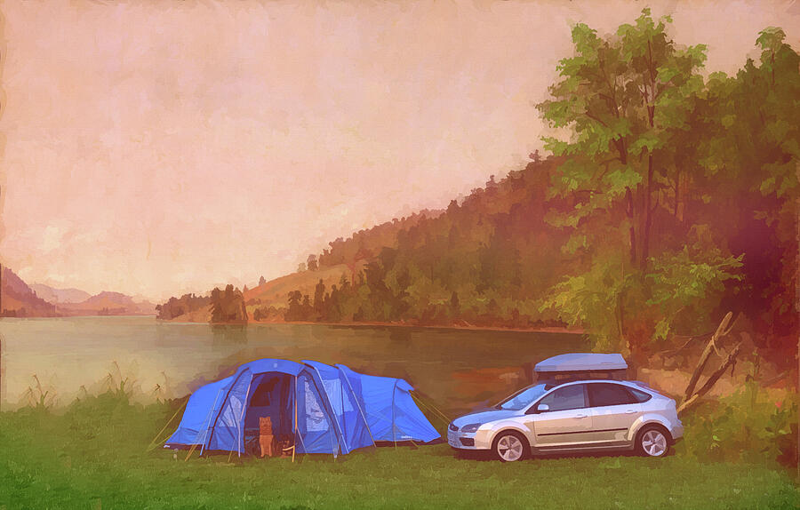 Camping at the Lake  Digital Art by Shelli Fitzpatrick