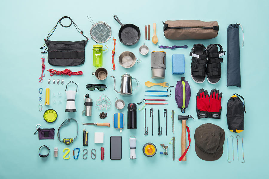 Camping equipment knolling style Photograph by Yagi Studio