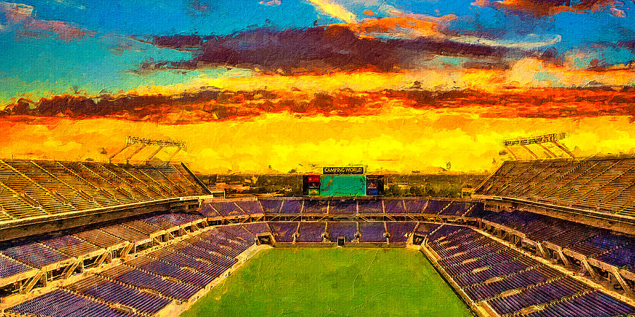 Camping World Stadium in Orlando, Florida, at sunset - digital painting Digital Art by Nicko Prints