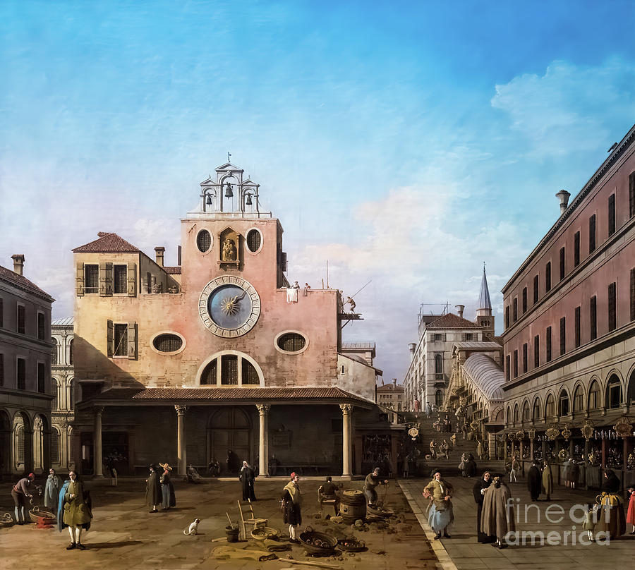 Campo di Rialto and the Church of Saint James Venice by Canaletto Painting by Canaletto