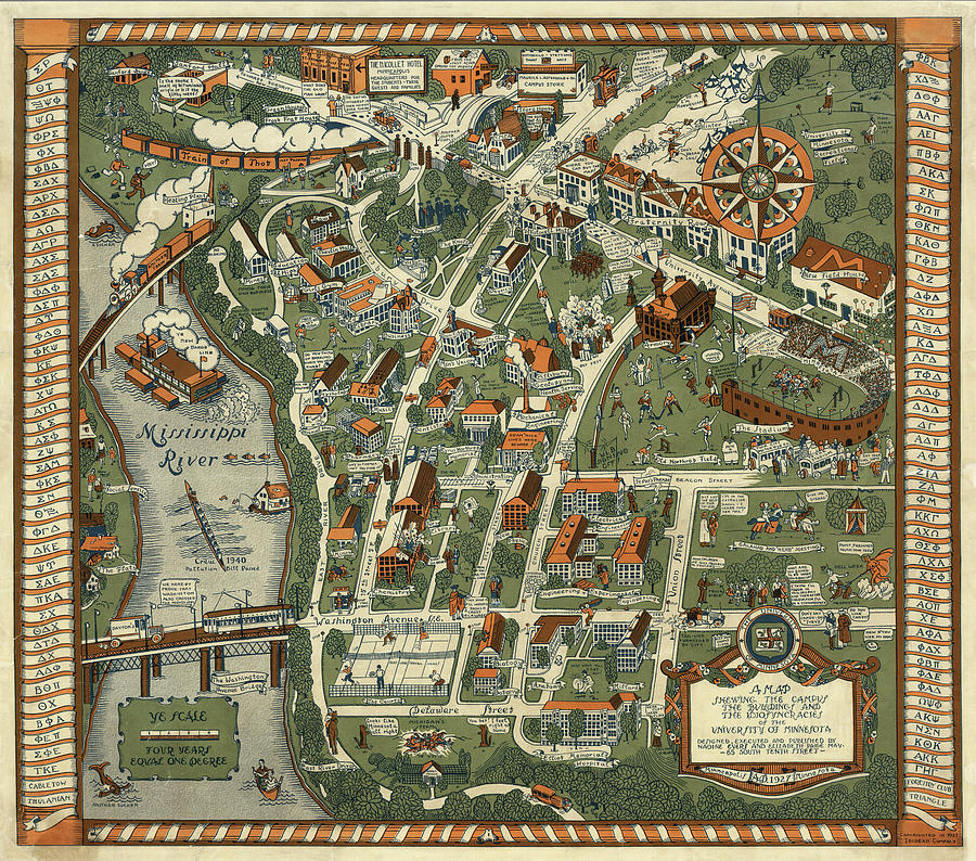Campus, Buildings and Idiosyncracies of the University of Minnesota. 1927 Pictorial, Old Map
