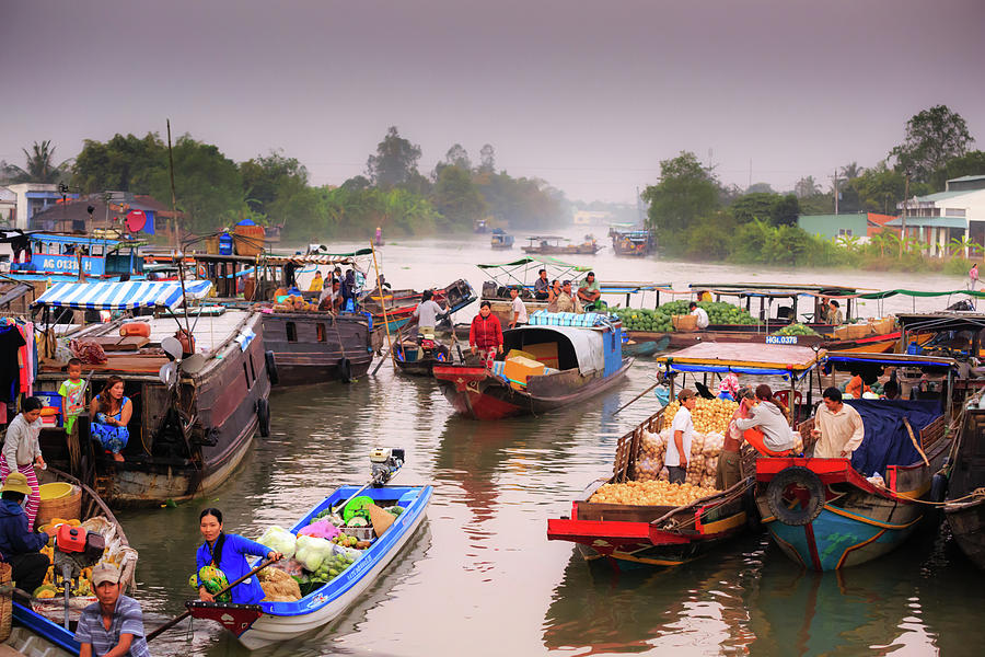 Boat Photograph - Can Tho Province, Viet Nam. Phong Dien floating market in the morning by Quang Nguyen Vinh