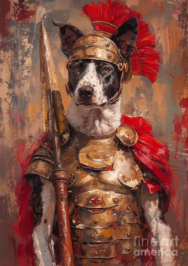 Dog Painting - Canaan Dog - outfitted as a Roman camp guardian, alert and loyal by Adrien Efren