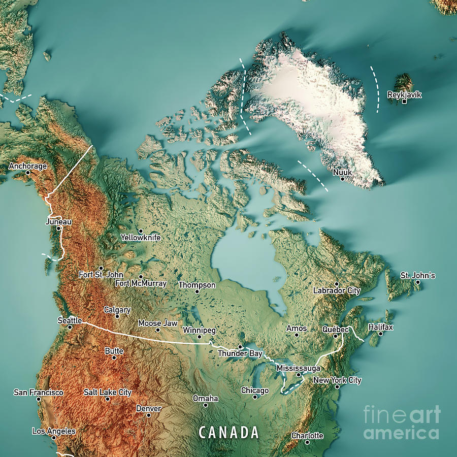 Canada 3d Render Topographic Map Border Cities Digital Art By Frank Ramspott Fine Art America 5286