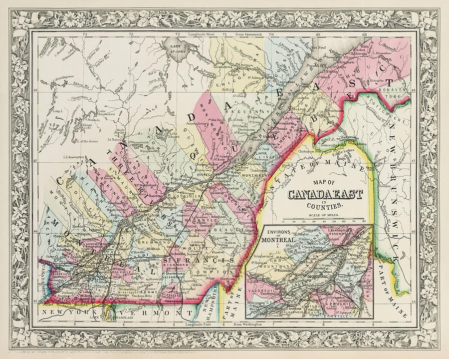 Vintage Photograph - Canada East Vintage Map 1863 by Carol Japp