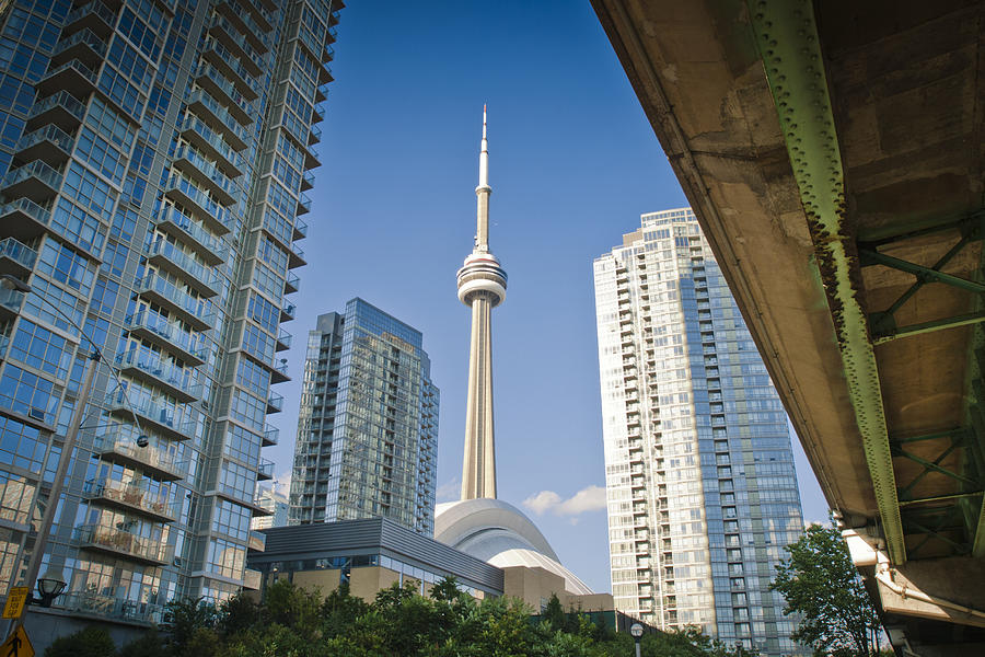 Canada, Ontario, Toronto, Low angle view of CN Tower and skyscrapers Photograph by Inigoarza