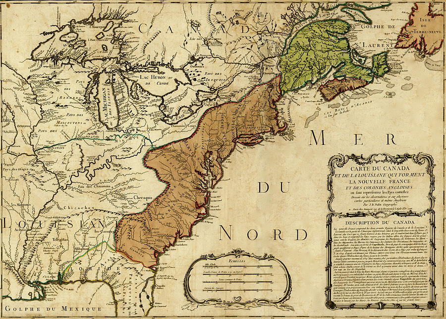 Map Drawing - Canada to Louisiana, Eastern USA 1756 by Vintage Maps