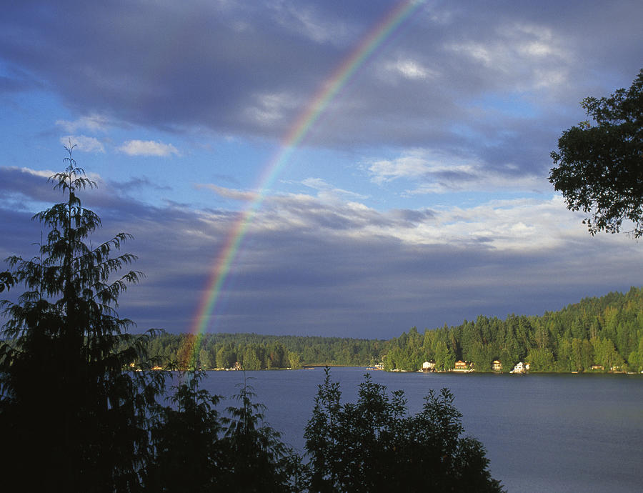 Canada, Victoria, rainbow over Shawigan lake Photograph by Grant Faint