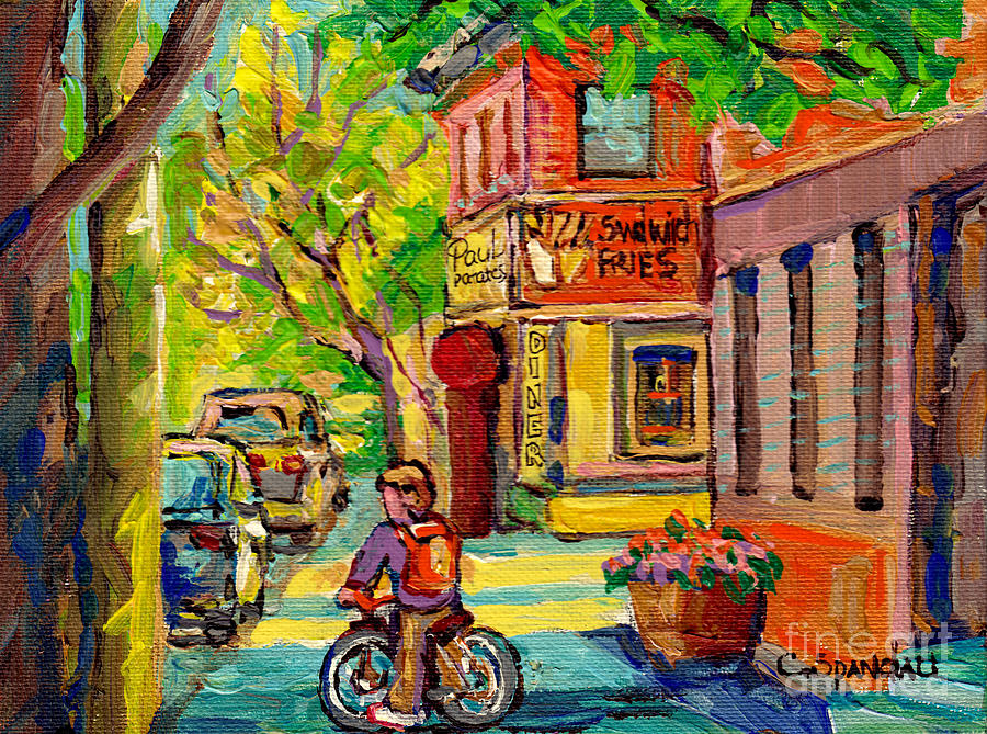 Canadian Art Montreal Street Scene Paul Patates Pointe Diner Quebec Artiste Peintre Carole Spandau Painting by Carole Spandau