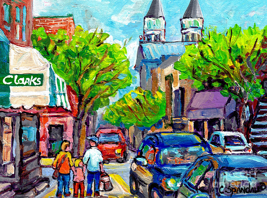 Canadian Art Montreal Street Scene Rue De Leglise Verdun Shops Quebec Artiste Peintre Carole Spanda Painting by Carole Spandau