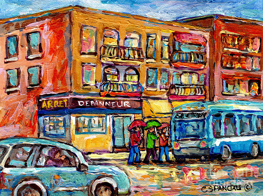Canadian Art Montreal Verdun Street Scene Rainy Rue Wellington Quebec Artiste Peintre Carole Spandau Painting by Carole Spandau