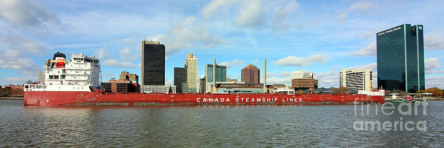 Canadian Freighter On Maumee River in Downtown Toledo 3368 Photograph by Jack Schultz