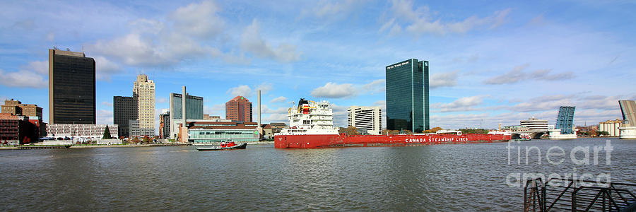 Canadian Freighter On Maumee River in Downtown Toledo 3372 Photograph by Jack Schultz
