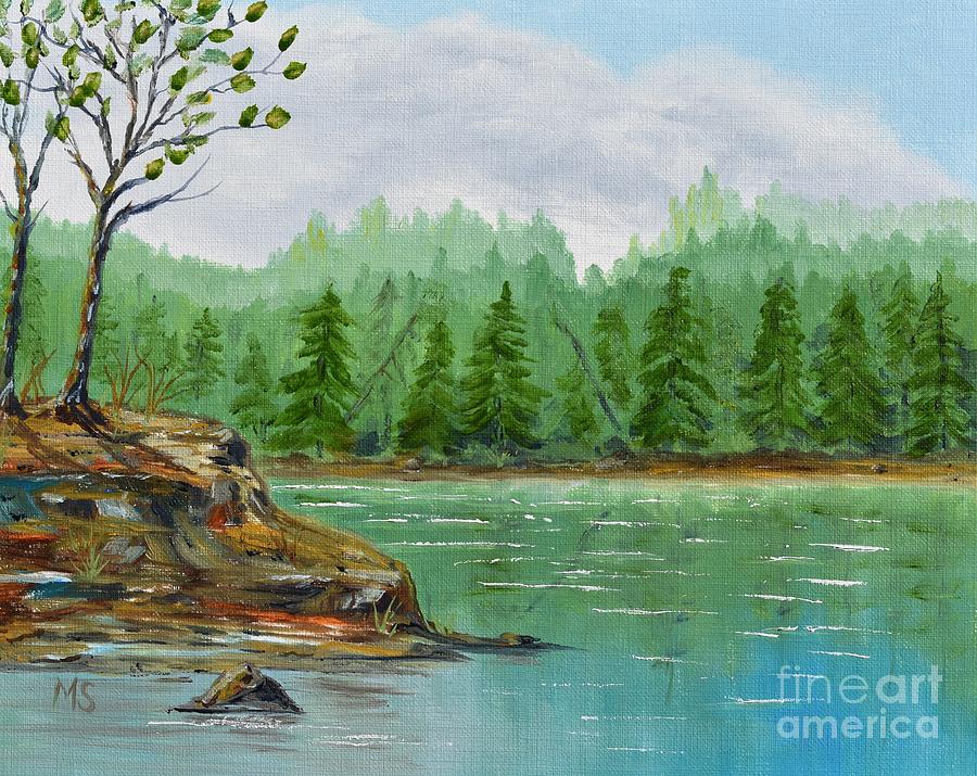 Canadian Lake Painting by Monika Shepherdson