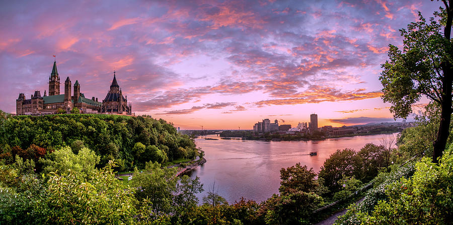 Canadian Parliament Over Ottawa River at Sunset Photograph by John Twynam