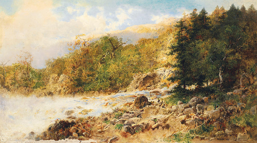 Canadian river landscape  Painting by Otto Reinhold Jacobi