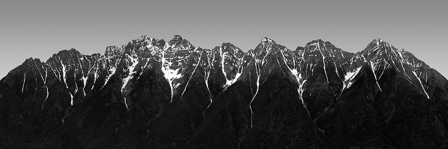 Canadian Rockies abstract panorama black and white Photograph by Sonny Ryse
