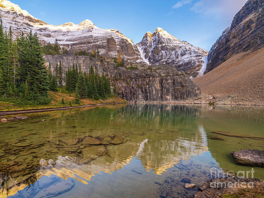 Canadian Rockies Peaks In Lefroy Lake Photograph