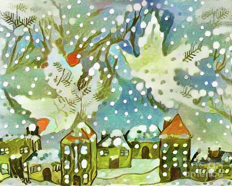 Canadian Village Christmas Painting by Nina Silver