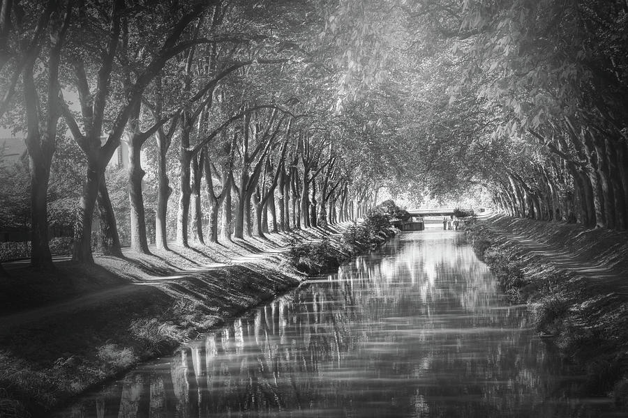 Canal de Brienne Toulouse France in Black and White  Photograph by Carol Japp