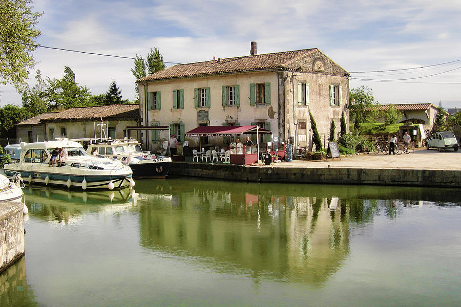 Canal du Midi at Bram in Southern France - Restaurant and Houseboats Photograph by Menega Sabidussi