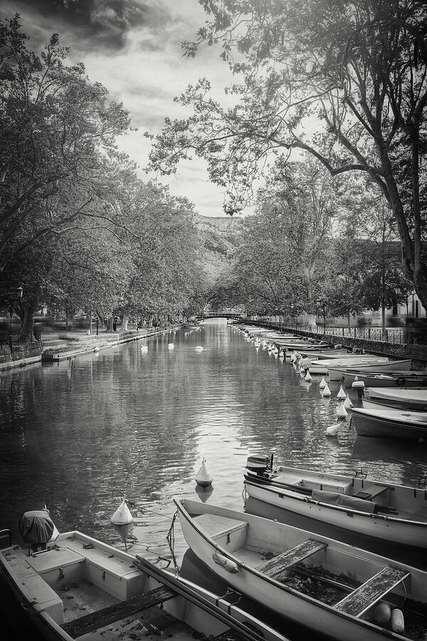 Canal Du Vasse Annecy France Black and White Photograph by Carol Japp