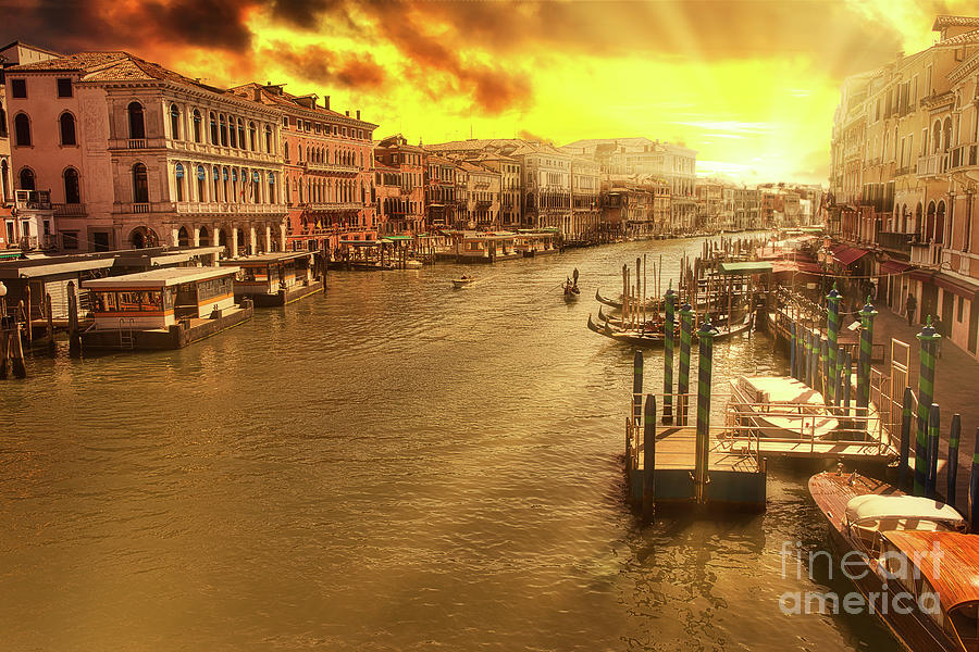 Canal Grande aerial view sunset Photograph by Benny Marty