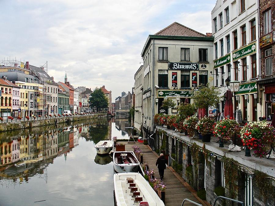 Canal in Ghent, Belgium with Flower Pots Photograph by Jennie Richards ...