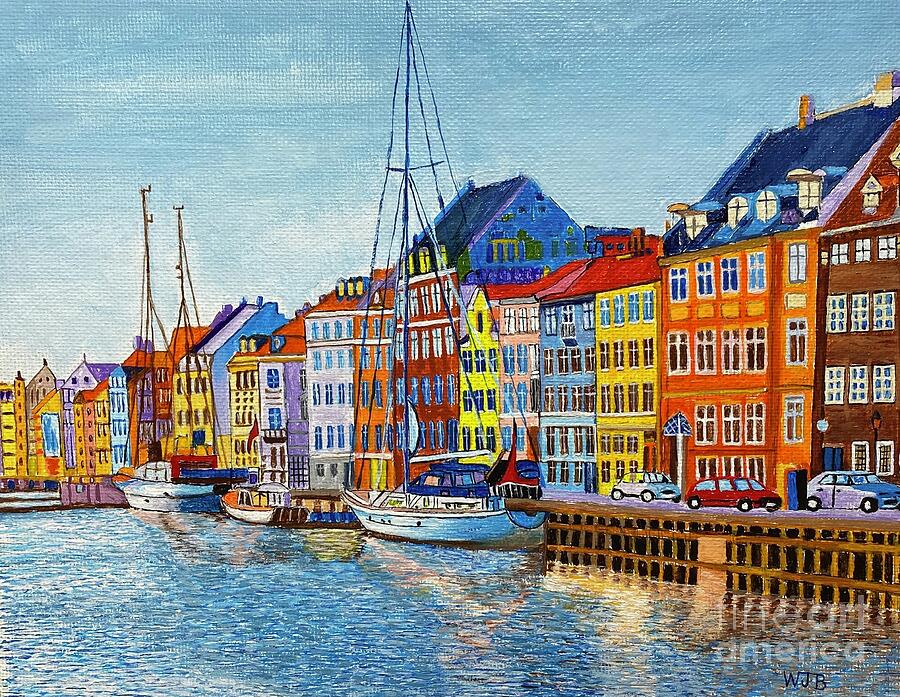 Boat Painting - Canal in Nyhavn, Copenhagen  by William Bowers