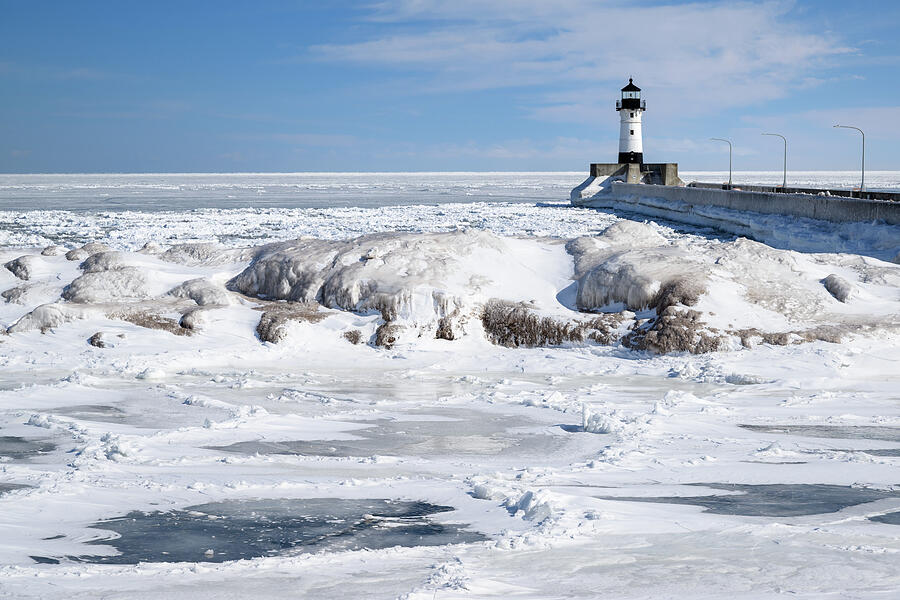 Canal Park Lighthouse in Winter Photograph by Donald Tredinnick Canal Park Lighthouse in Winter Photograph by Donald Tredinnick