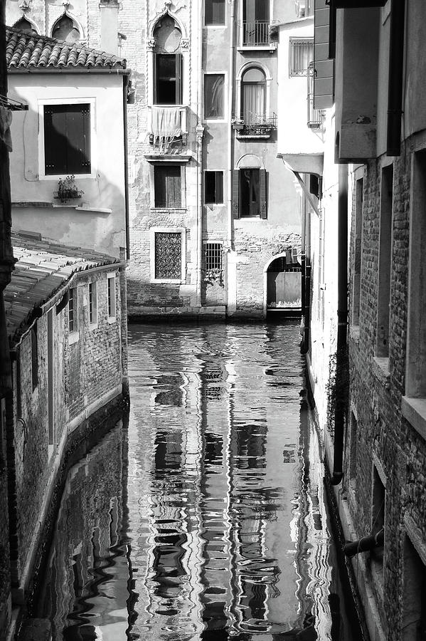 Canal Reflections in Venice Italy Black and White Photograph by Shawn OBrien