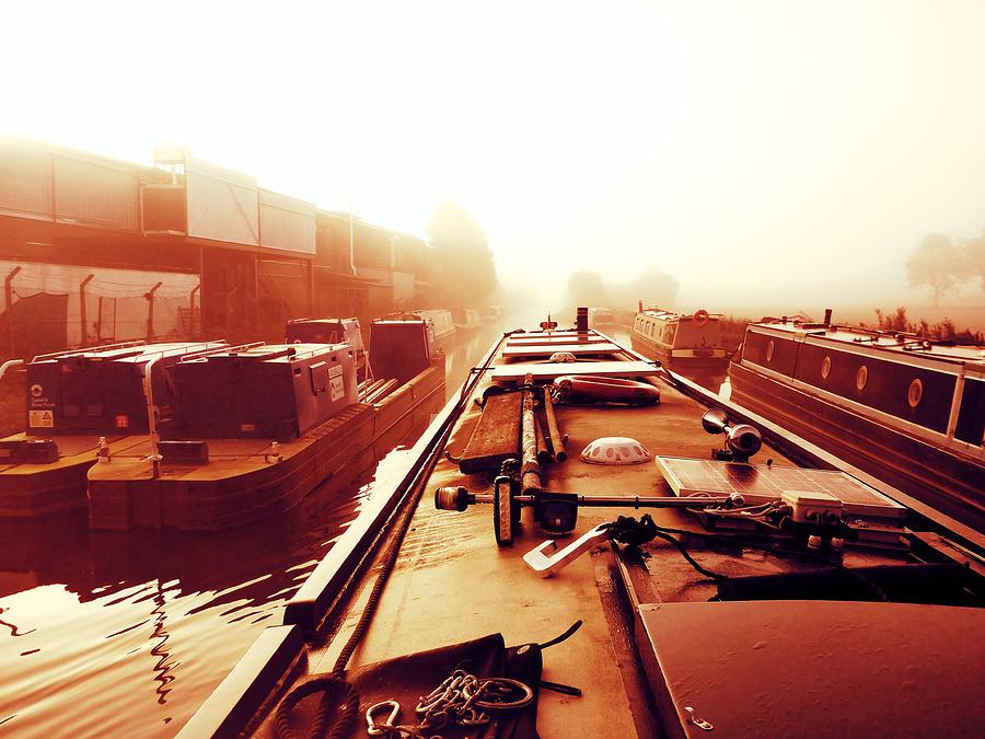 Canal Workboats in the mist Photograph by Ian Hutson