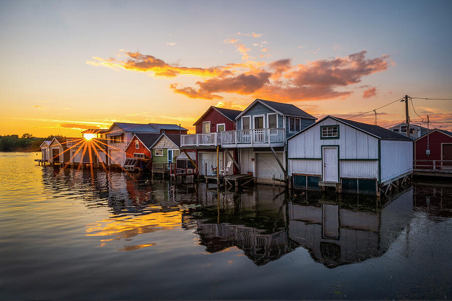 Sunset Photograph - Canandaigua Lake Boathouses by Mark Papke