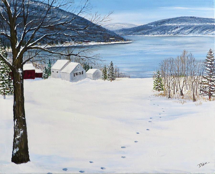 Canandaigua Lake in Winter Painting by Denise Van Deroef