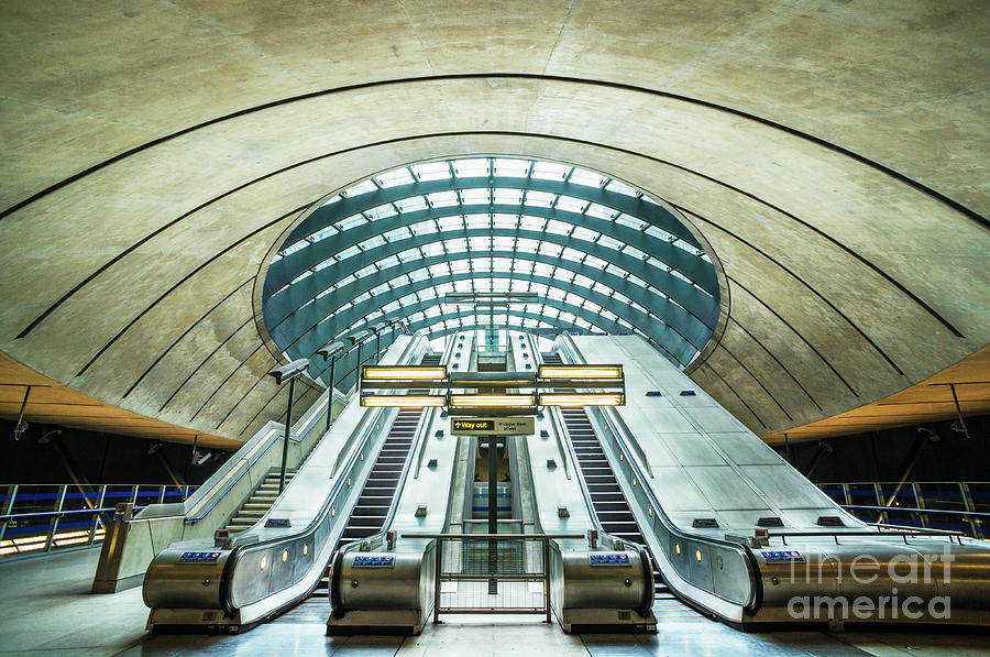 Canary wharf underground station escalators, London, England Photograph by Neale And Judith Clark
