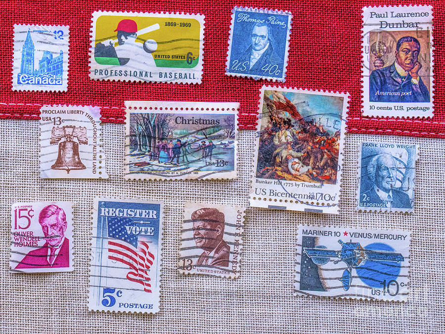 Cancelled Stamps On Flag Photograph