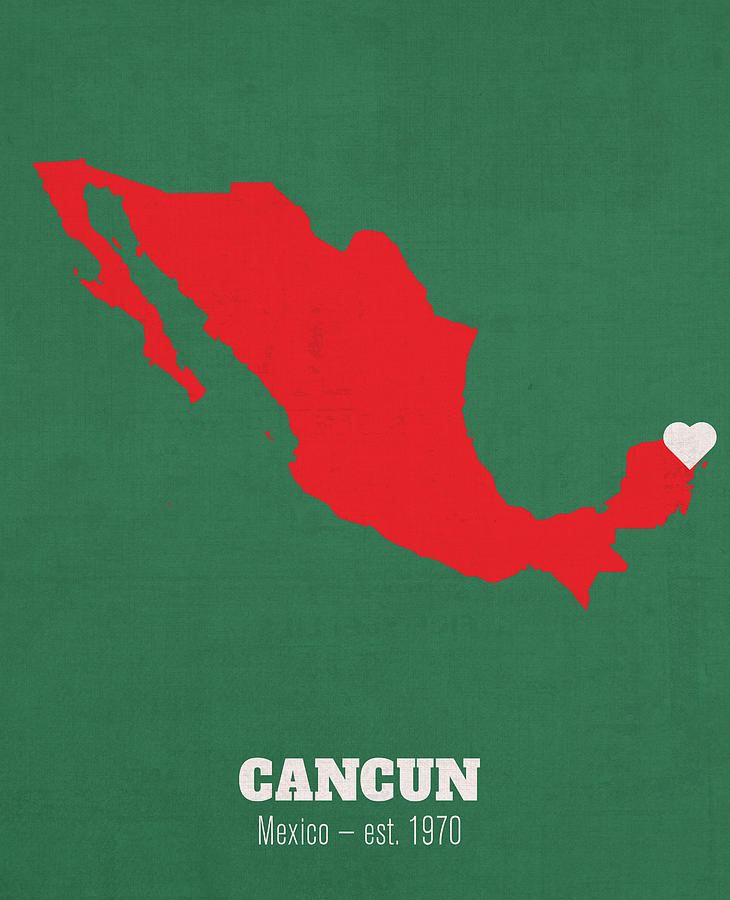 Cancun Mexico Founded 1970 World Cities Heart Print Mixed Media By Design Turnpike Fine Art 2594