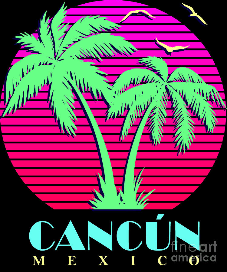 Cancun Mexico Retro Palm Trees Sunset Digital Art by Filip Schpindel ...