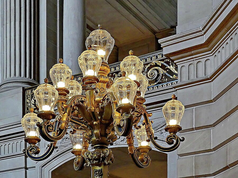 San Francisco Photograph - Candelabra Floor Lamp at San Francisco City Hall by Lyuba Filatova