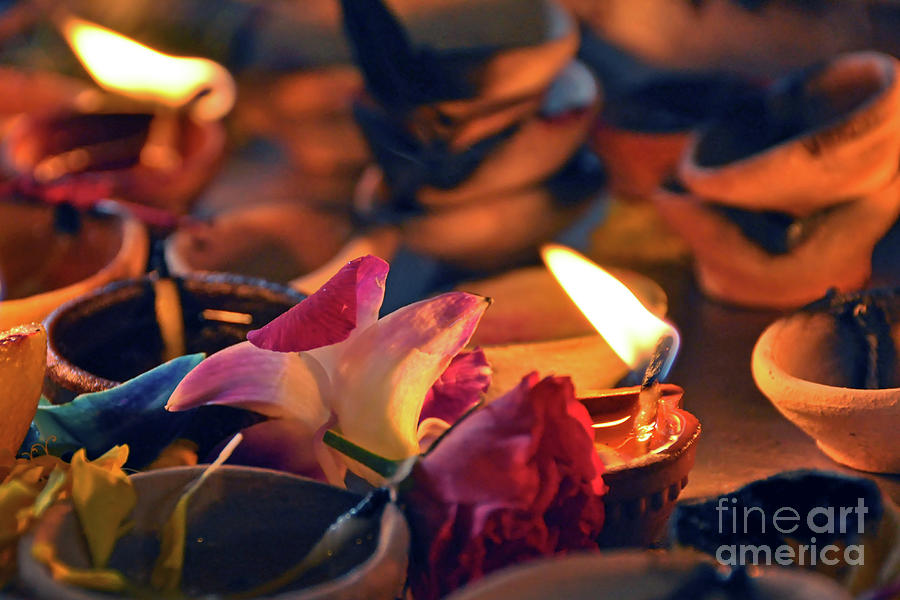 Candles and flower petals Photograph by Delphimages Photo Creations