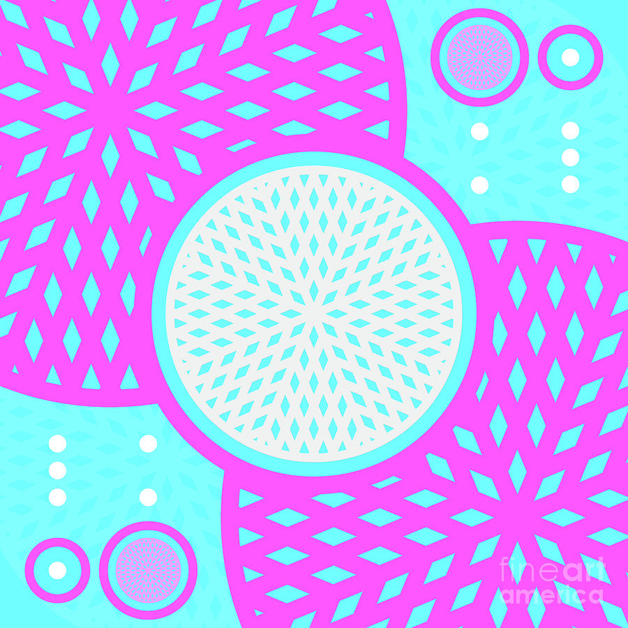 Candy Bubblegum Geometric Glyph Art In Cyan Blue And Pink N.0061 Mixed Media