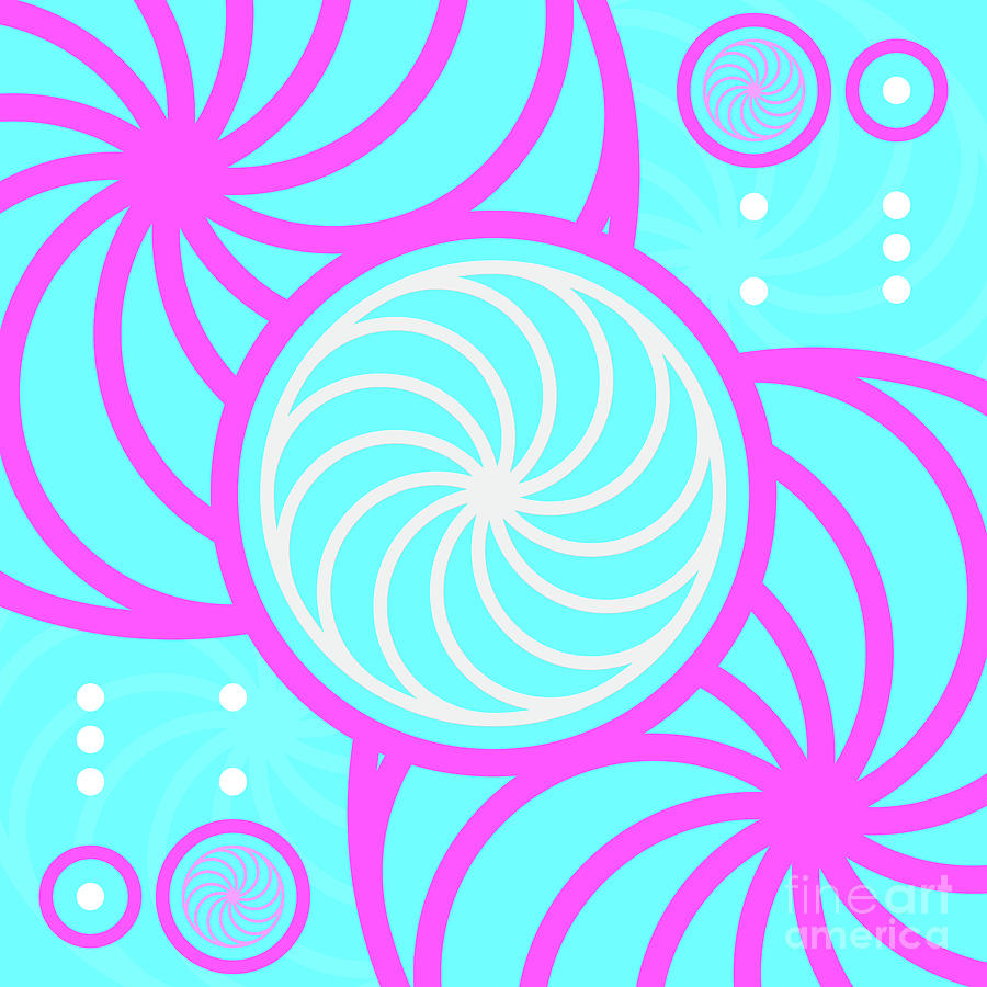 Candy Bubblegum Geometric Glyph Art in Cyan Blue and Pink n.0076 Mixed Media by Holy Rock Design