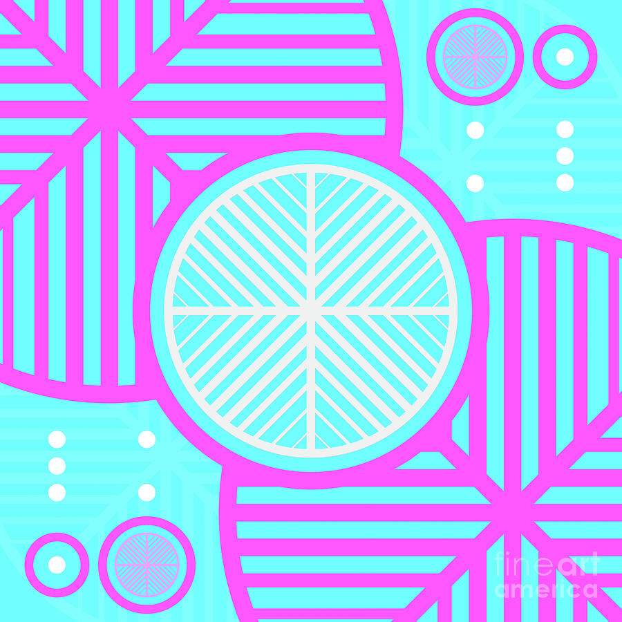 Candy Bubblegum Geometric Glyph Art in Cyan Blue and Pink n.0081 Mixed Media by Holy Rock Design