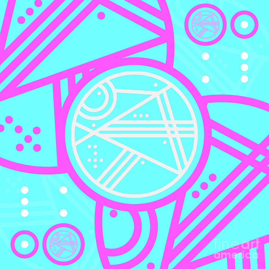Candy Bubblegum Geometric Glyph Art In Cyan Blue And Pink N.0091 Mixed Media