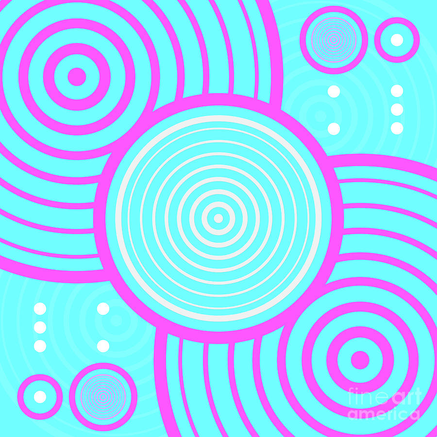 Candy Bubblegum Geometric Glyph Art In Cyan Blue And Pink N.0096 Mixed Media