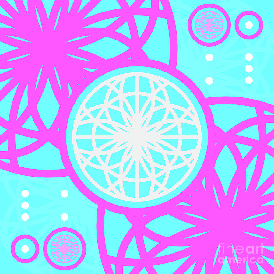 Candy Bubblegum Geometric Glyph Art in Cyan Blue and Pink n.0101 Mixed Media by Holy Rock Design